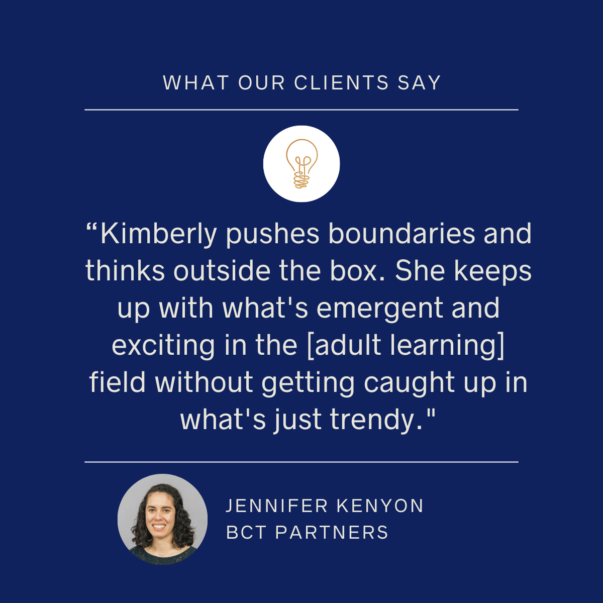 Testimonial Graphic — Jennifer Kenyon, BCT Partners
